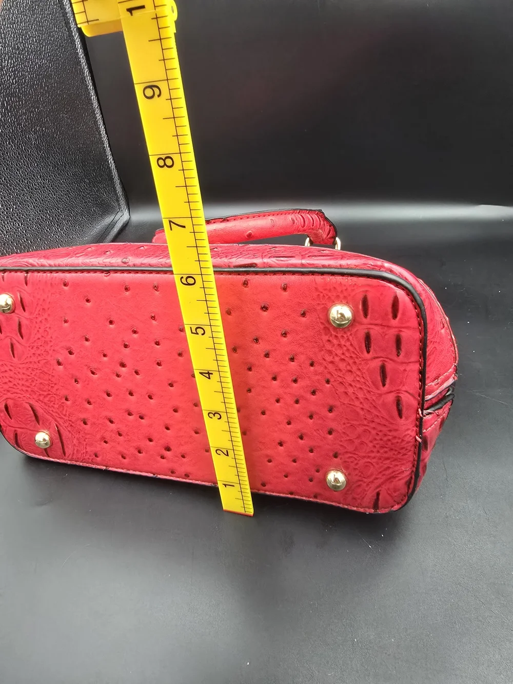 Structured Dome Satchel Handbag in Bright Red with Gold Hardware